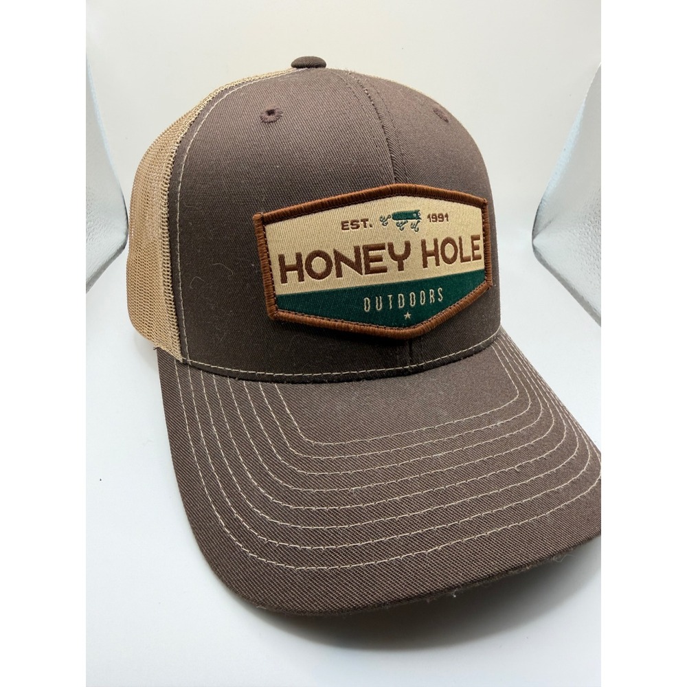 Honey Hole Outdoors‎ Brown Tan Mesh Trucker Hat Snapback Fishing Cap Est 1991